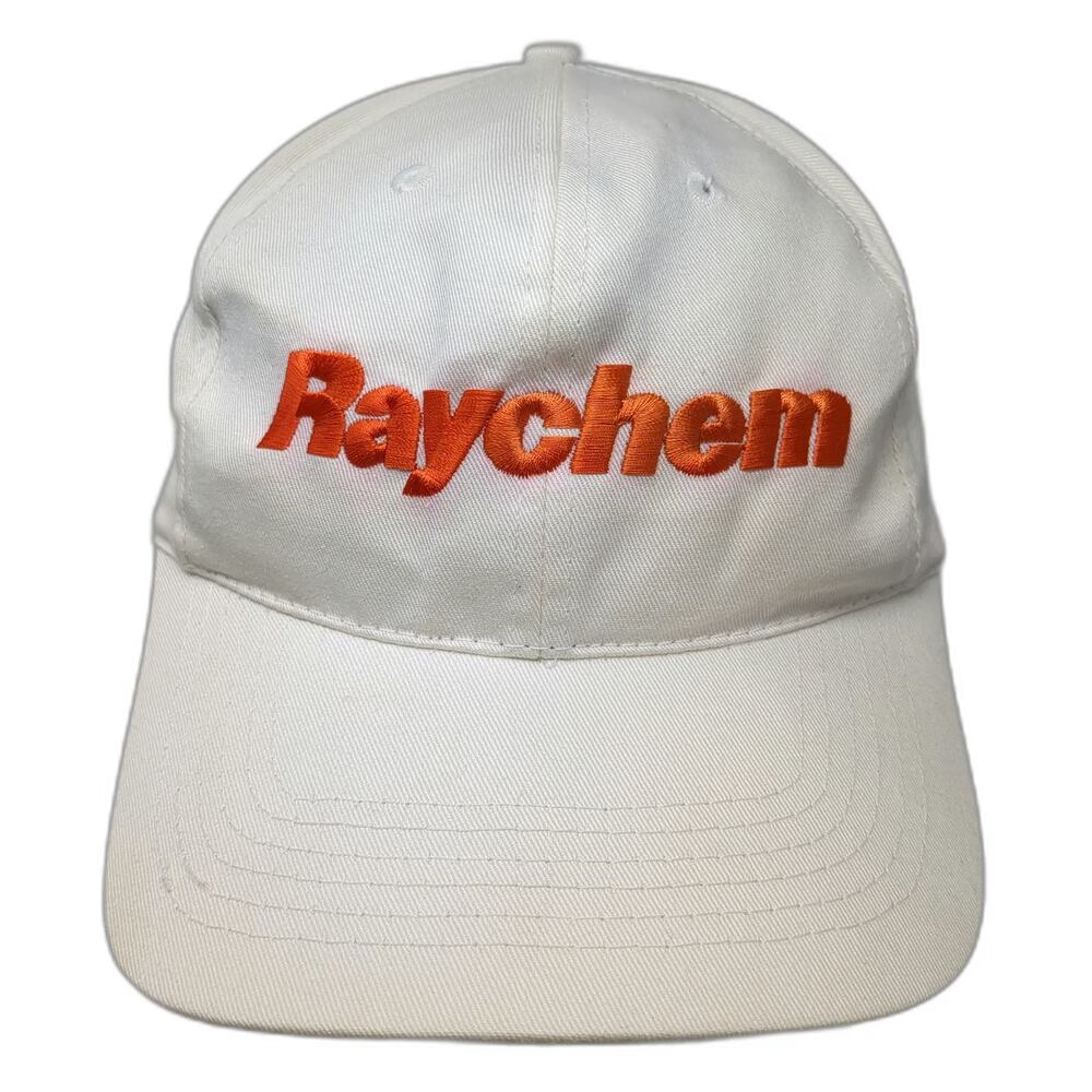 Raychem White Snapback Hat Orange Embroidered Logo Cotton 6 Panel Vintage
